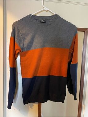 Kids Colorblock Crewneck Sweater - Gray Orange Navy